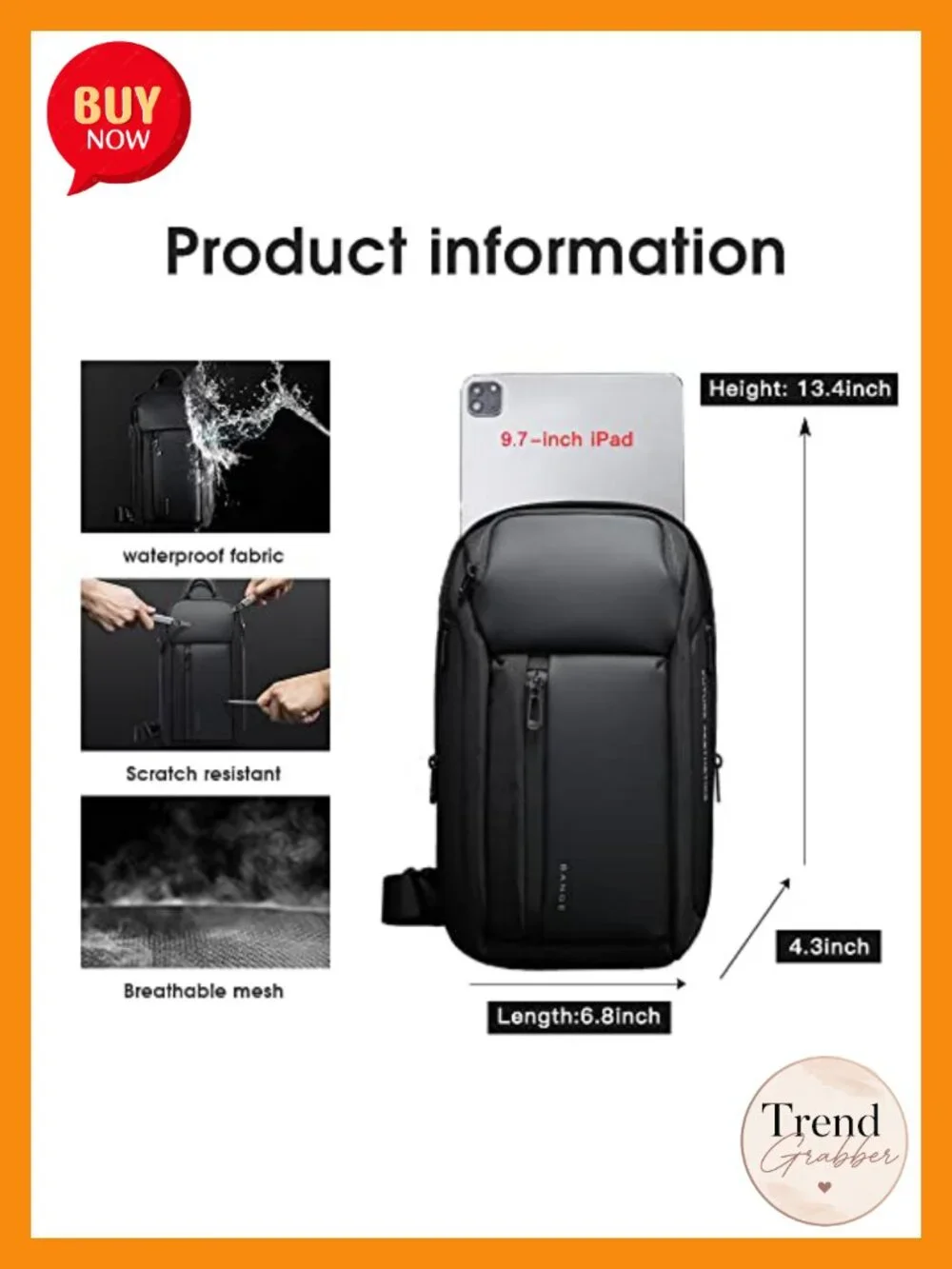 Waterproof Crossbody Backpack for Men Travel Hiking Oxford Sling Bag